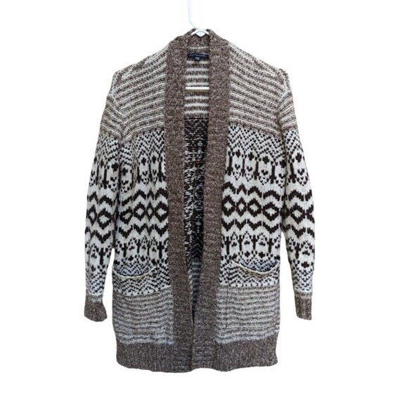 American Eagle Outfitters Brown Knit Fair Isle Open Midi Sweater Cardigan XS - Picture 2 of 6